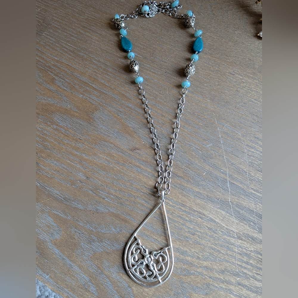 Fabulous Silver Toned and Blue Necklace